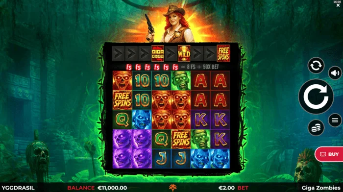 Giga Zombies - pantalla de juego con carretes de 6x5